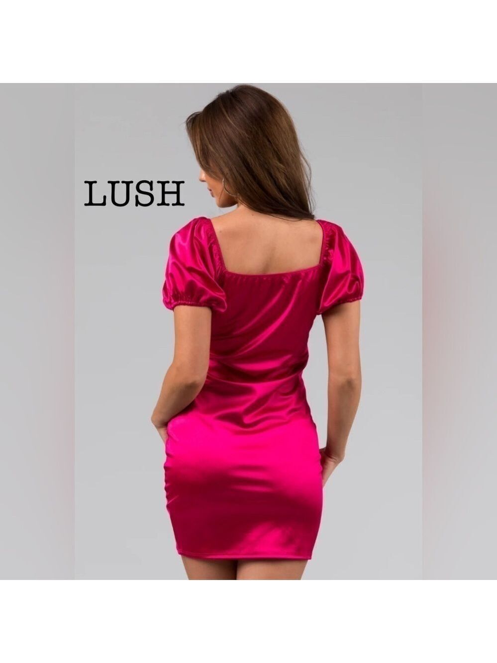 NWT LUSH PUFF SHORT SLEEVE SATIN MINIDRESS IN FUCHSIA size XS